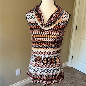 George Shirt Orange Brown Multicolor Geometric Patterned Blouse Women's Sz S
